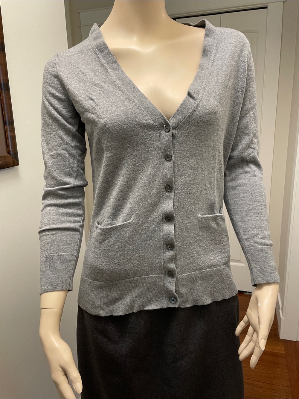 Banana Republic Light Gray V-Neck Button Cardigan